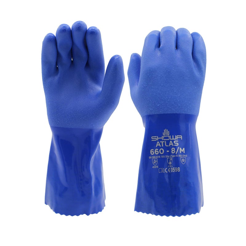 SHOWA Atlas 660 Triple-Dipped PVC Coated Chemical Resistant Safety Glove with Cotton Liner, 12" Length, X-Large (12 Pair) - Image 1